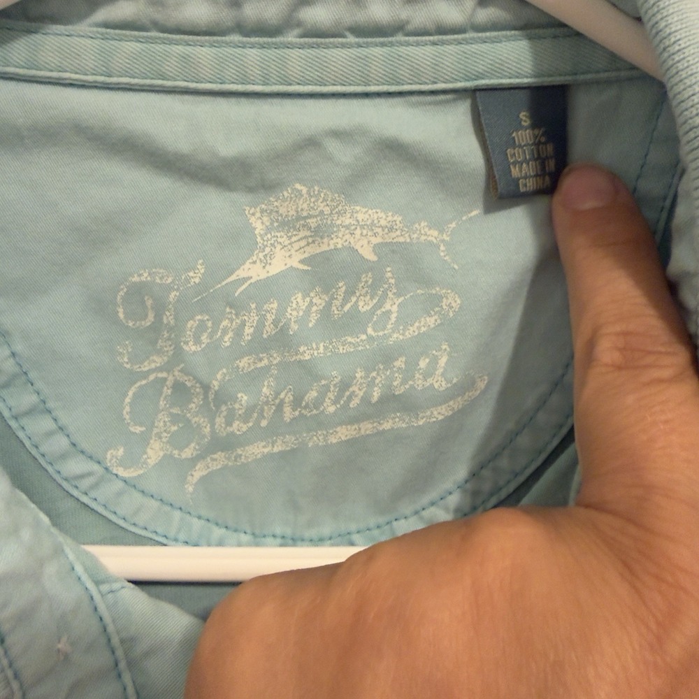 Tommy Bahama Men's Aqua Blue Polo White Logo Size Small 100% Cotton - Picture 3 of 5